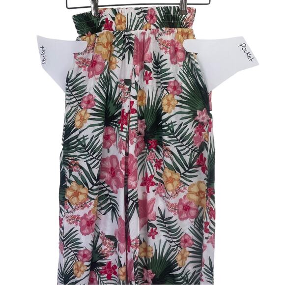 Anna Cai Tropical Palm Floral Palazzo Wide Leg Pull On Wht Yellow Pink Green XS - Picture 4 of 7
